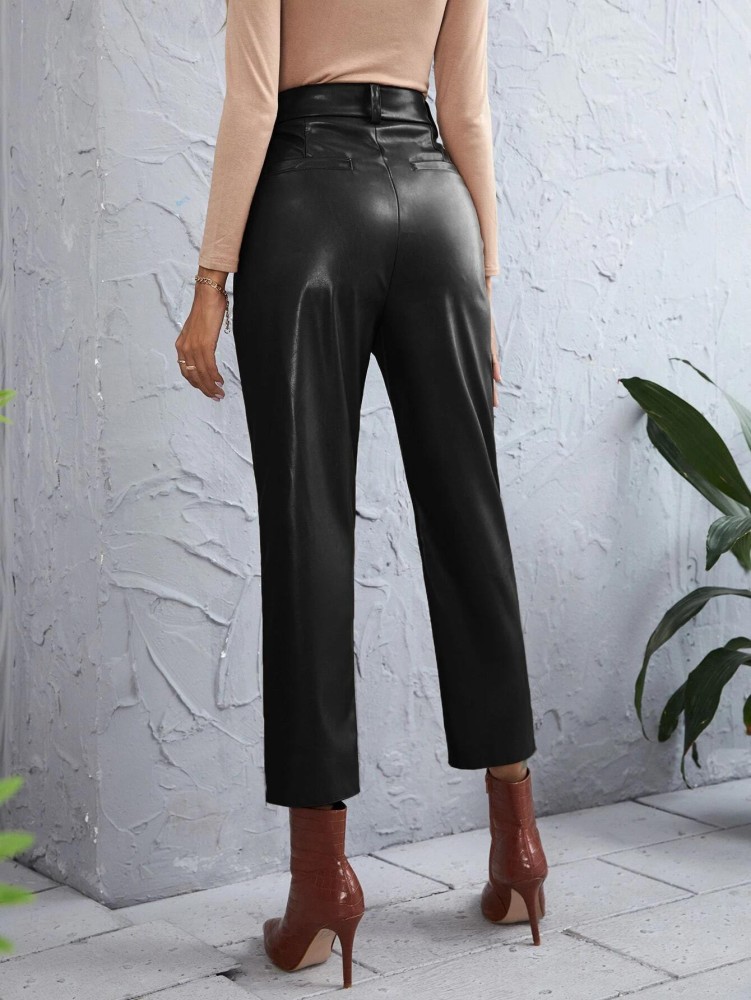 Missy Empire Black LeatherLook Straight Leg Trousers  New Look