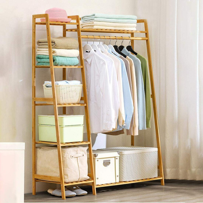 HOUSE OF QUIRK Wood Floor Cloth Dryer Stand Bamboo Wood Garment Clothing Rack with 5 Tiers DIY Rack 130cm Width Price in India Buy HOUSE OF QUIRK Wood Floor Cloth Dryer Stand Bamboo