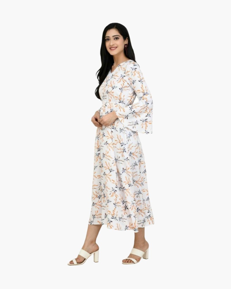 Buy WHITE FLORAL PRINT MIDI DRESS for Women Online in India