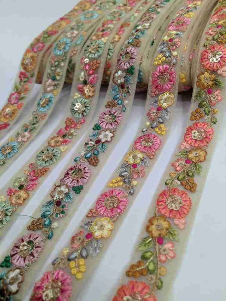 DEEP'S CREATION New Embroidery Floral lace Trim Borders (9m x 1 In,  Multicour6) Pck 1 Lace Reel Price in India - Buy DEEP'S CREATION New  Embroidery Floral lace Trim Borders (9m x