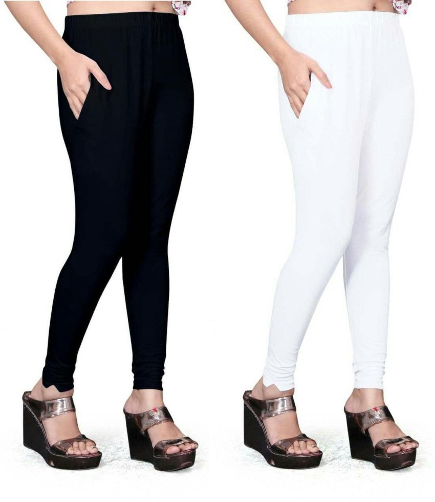 AKSA Ankle Length Ethnic Wear Legging (White, Black, Solid) with Pocket