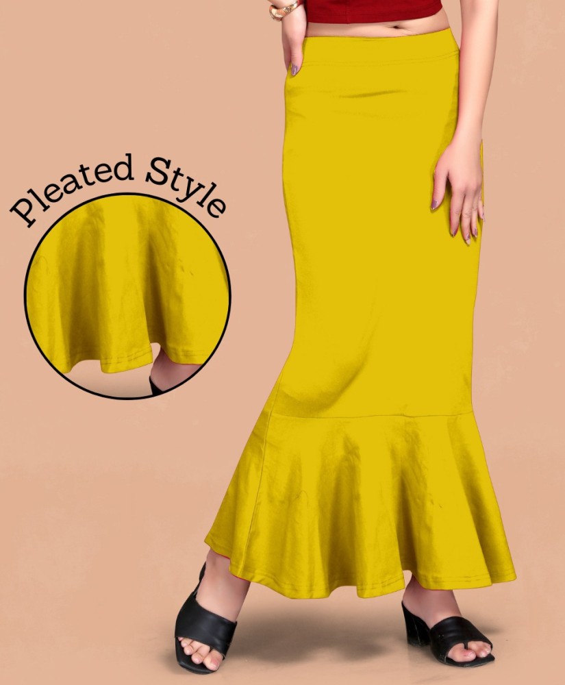 SCUBE DESIGNS Pleated Saree Shapewear Silhoutte Lemon Yellow (L) Lycra  Blend Petticoat Price in India - Buy SCUBE DESIGNS Pleated Saree Shapewear  Silhoutte Lemon Yellow (L) Lycra Blend Petticoat online at