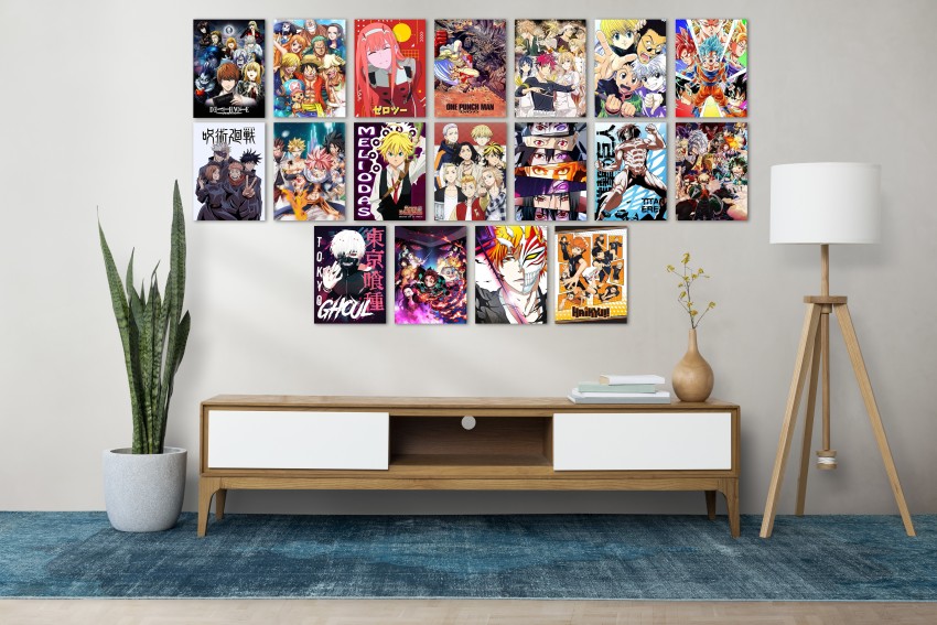 Thepaper9store Anime posters, Set of 18 Mix Anime poster,Self Adhesive,Size  (8.3×11.9 Inches),Glossy Finish,Unframed