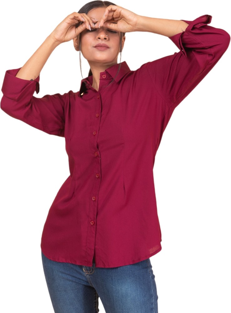 DRESS.COM Women Solid Casual Maroon Shirt - Buy DRESS.COM Women