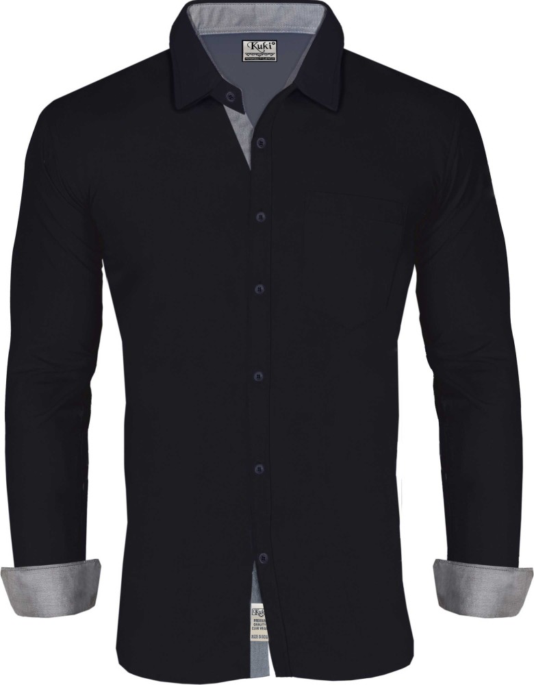 Kuki Men Solid Casual Black Shirt - Buy Kuki Men Solid Casual