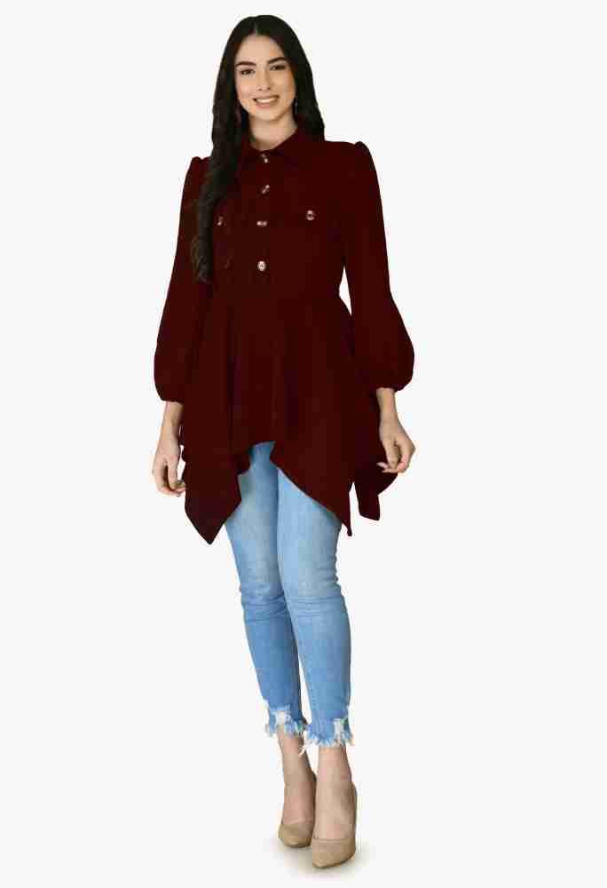 PATER Casual Solid Women Maroon Top - Buy PATER Casual Solid Women Maroon  Top Online at Best Prices in India