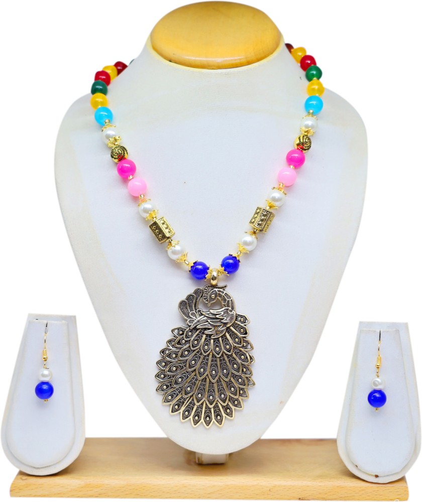 Gritty Dancing peacock Pendant pearl Necklace with Earrings Copper