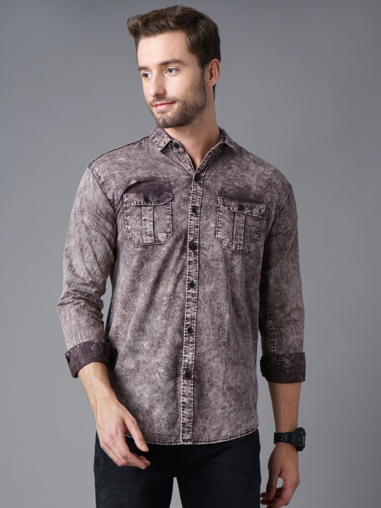 K-Lara Men Self Design Casual Brown Shirt - Buy K-Lara Men Self