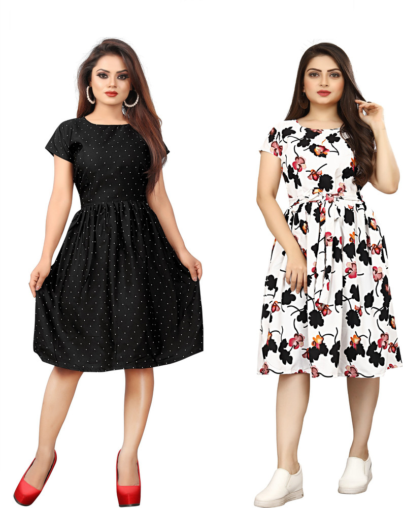 Elegant Fashion Women Skater Black White Dress Buy Elegant Fashion Women Skater Black White Dress Online at Best Prices in India Flipkart