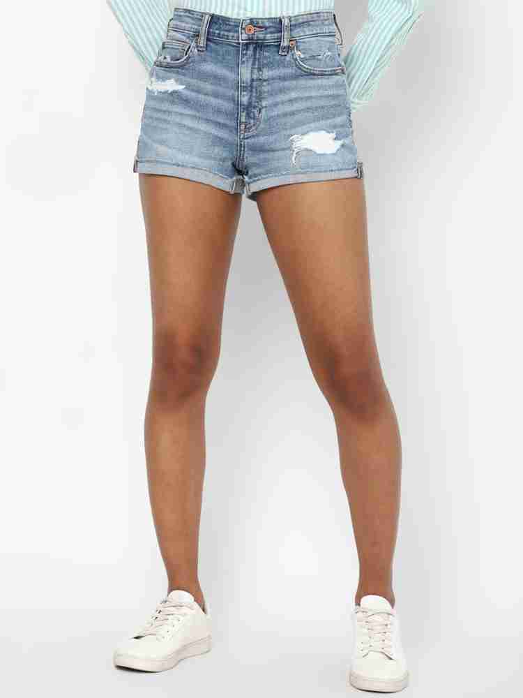 American Eagle Outfitters Solid Women Blue Denim Shorts - Buy