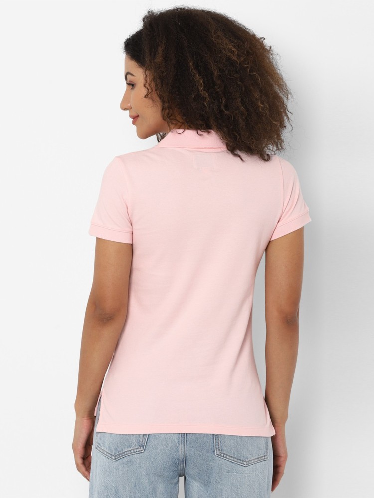 Buy AMERICAN EAGLE OUTFITTERS Women Pink Solid Polo T-shirt online