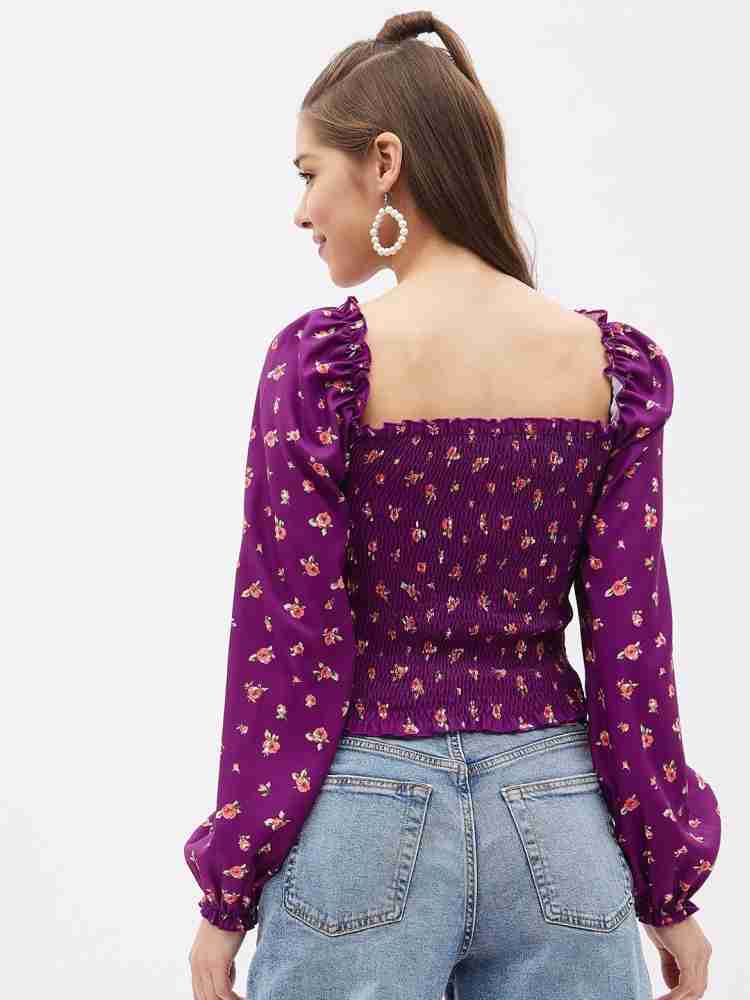 HARPA Casual Floral Print Women Purple Top
