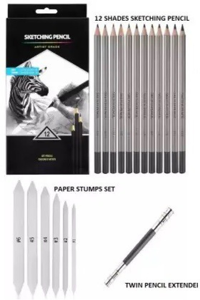 Definite ARTLINE 6Pc Sketch Pencils + 6Pc Blending Stumps +  FABER CASTELL 6Pc Drawing Pencil 