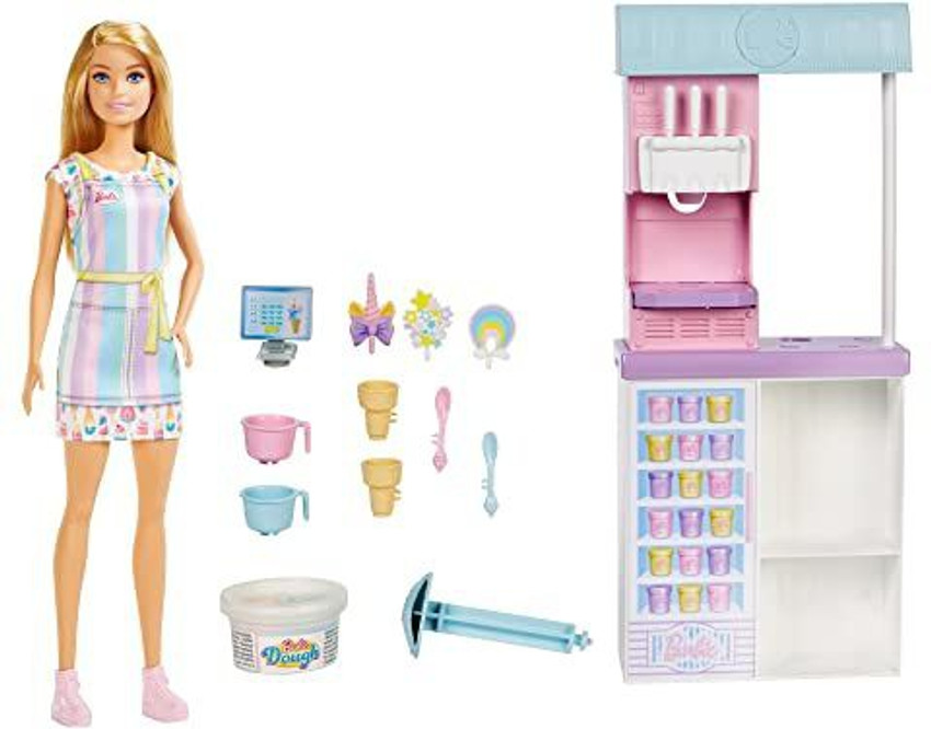BARBIE Ice Cream Shop Playset Blonde Doll 2 Dough Containers 2