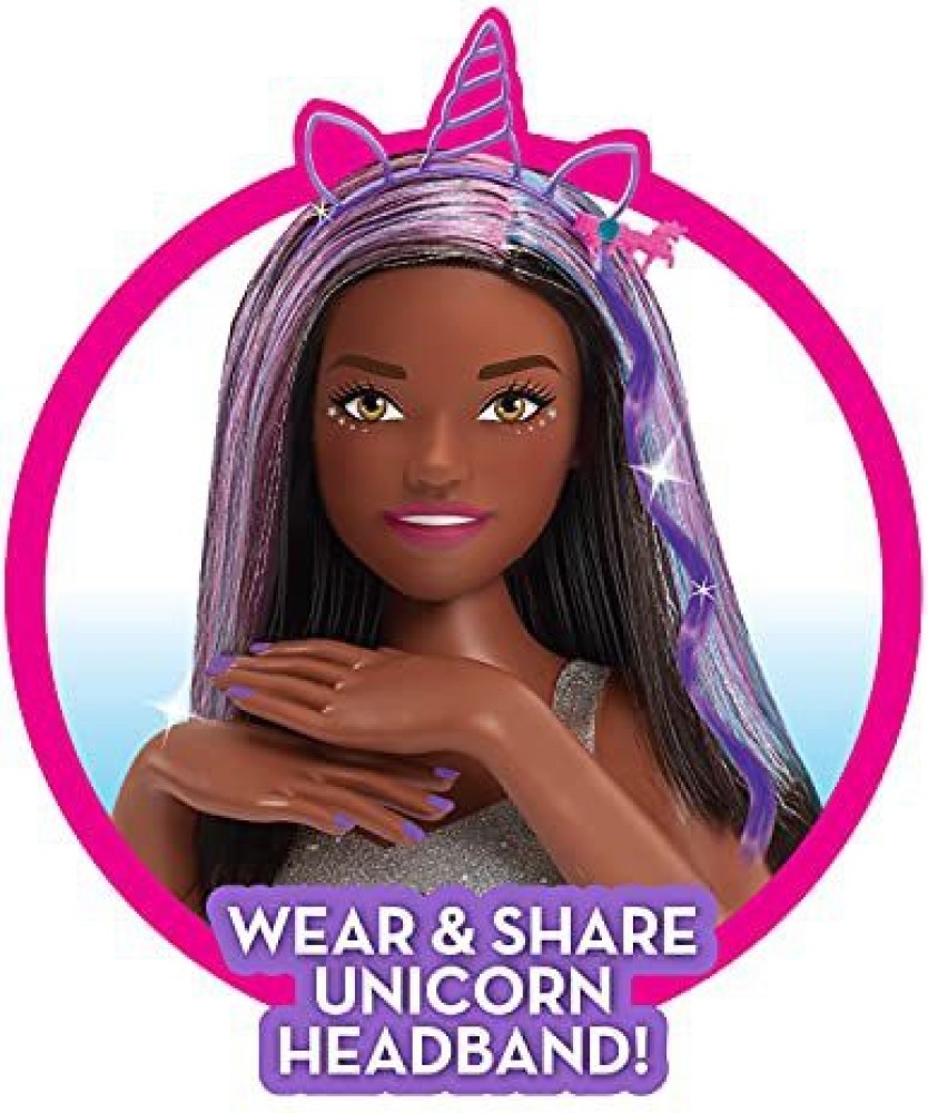 BARBIE Deluxe 20 Piece Glitter and Go Styling Head Black Hair by