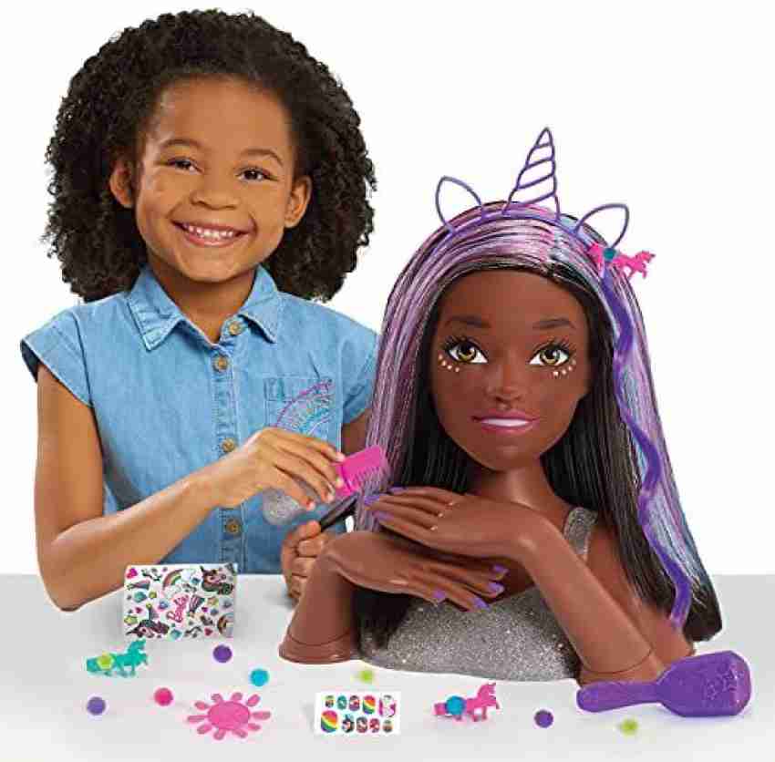 BARBIE Deluxe 20 Piece Glitter and Go Styling Head Black Hair by