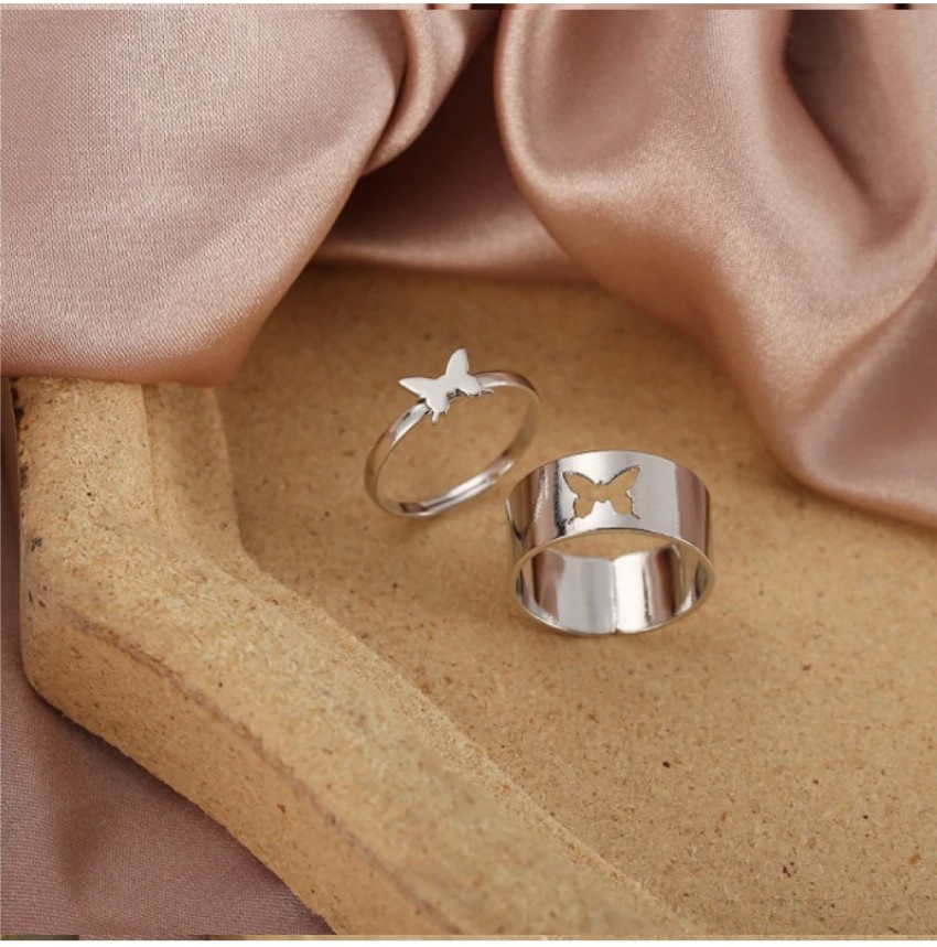 Arzonai Trendy Gold Butterfly Rings Lover Couple Rings Set