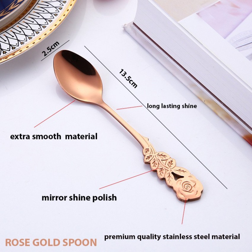 L Rose Gold Measuring Spoon Set, 430 Stainless Steel With Wooden