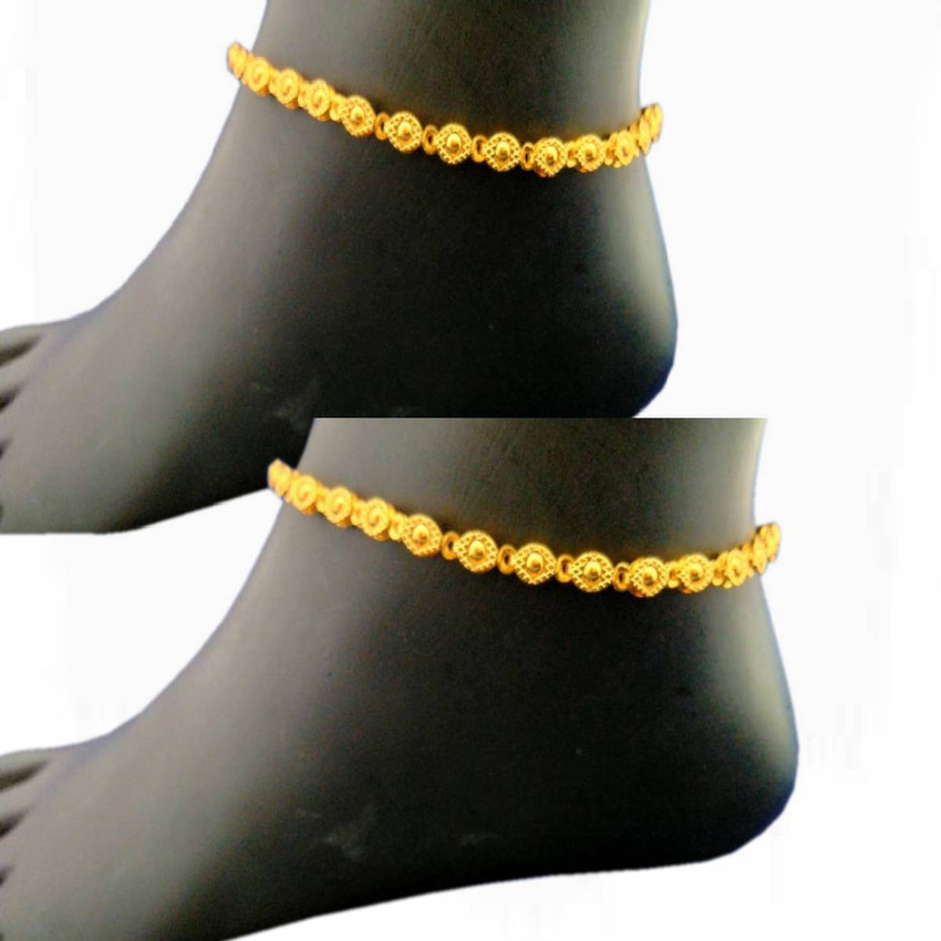 JewelryArt One Gram Gold Plated Traditional Trendy Plain Anklets