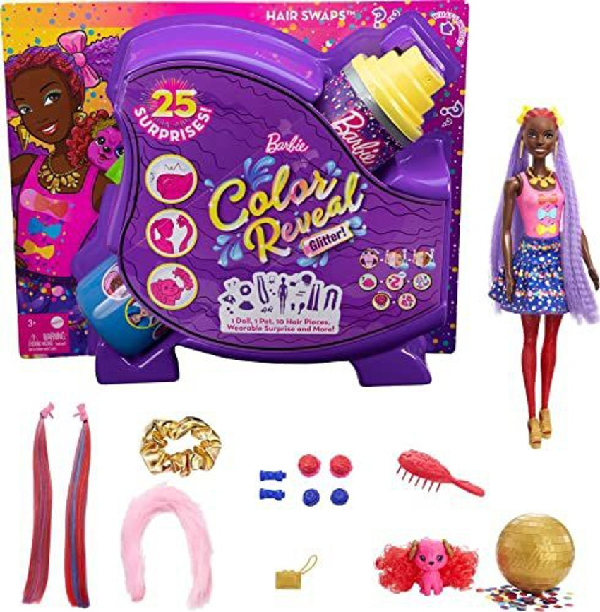 BARBIE Color Reveal Glitter Hair Swaps Doll 25 Hairstyling Party
