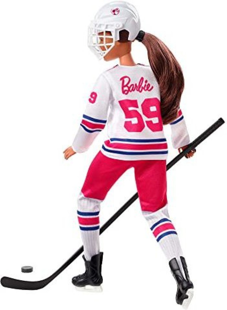 BARBIE Hockey Player Brunette Doll Curvy Shape Helmet Hockey