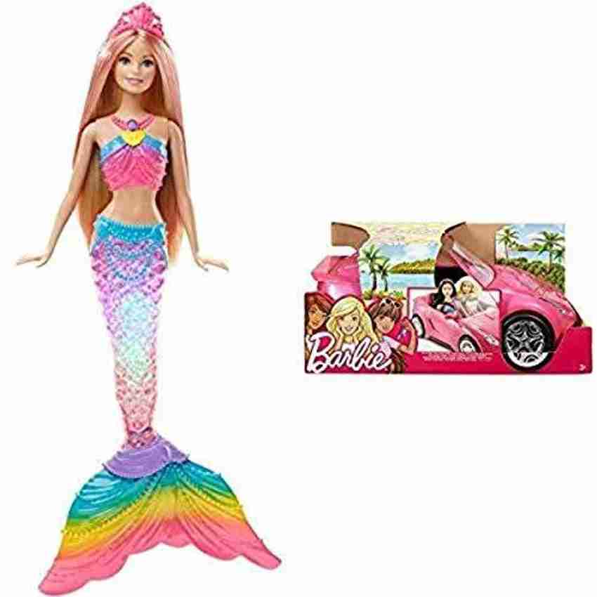 BARBIE Rainbow Lights Mermaid Doll AND Glam Convertible Rainbow