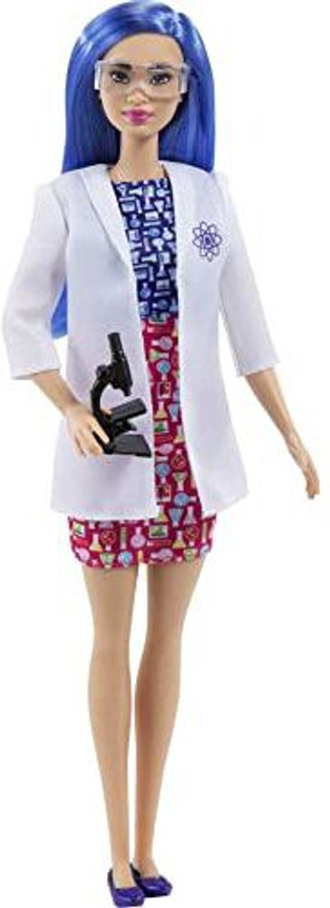 BARBIE Scientist Doll Blue Hair Color Block Dress Microscope