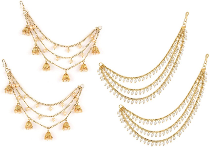 Aadita Fashion Jewellery White GoldPlated Jhumki Earrings With Hair Chain  For Women  Amazonin Fashion