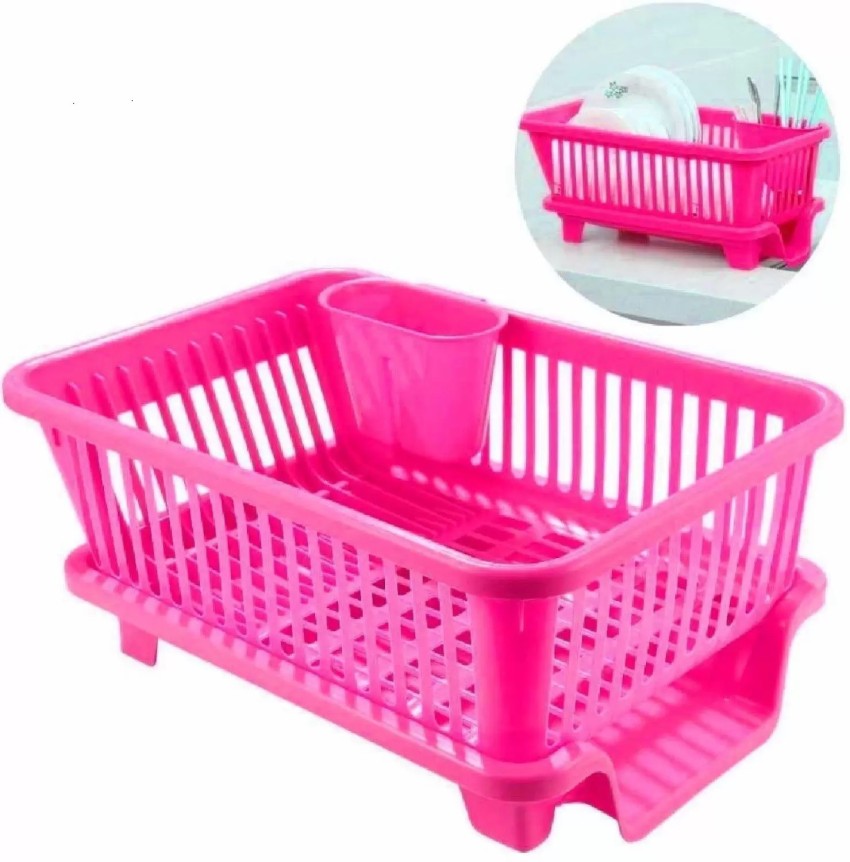 DDecora Dish Drainer Kitchen Rack Plastic in 1 Large Sink Set Drying  Washing Basket with Tray(PINK) Price in India - Buy DDecora Dish Drainer  Kitchen Rack Plastic in 1 Large Sink Set