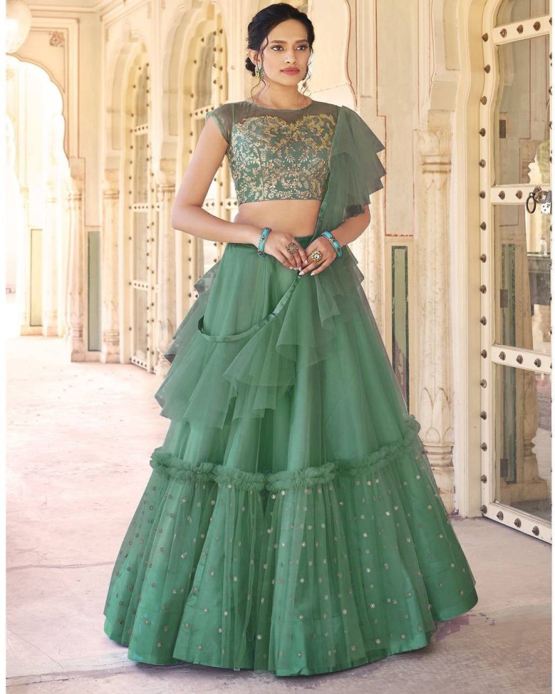 light green color designer embroidered lehenga choli – Joshindia