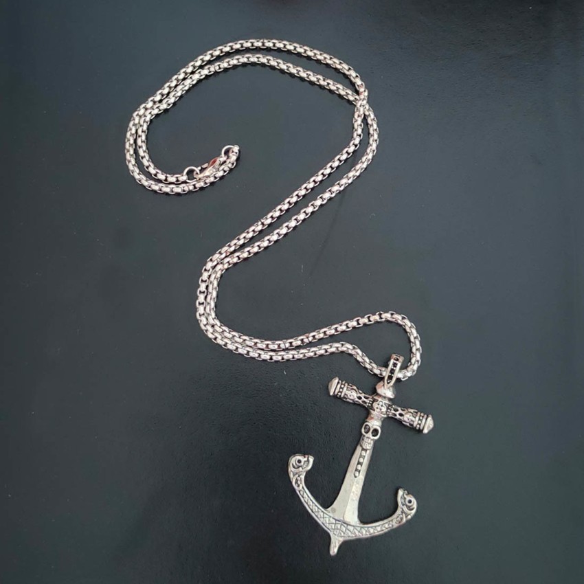 M Men Style Boat Anchor Pendant Exaggerated Skull Head Boat Anchor Necklace Silver Stainless Steel Pendant