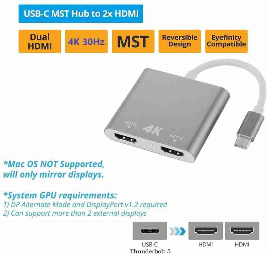 VIBOTON Type C to Dual HDMI 4K 30Hz Ultra HD Video Converter USB C