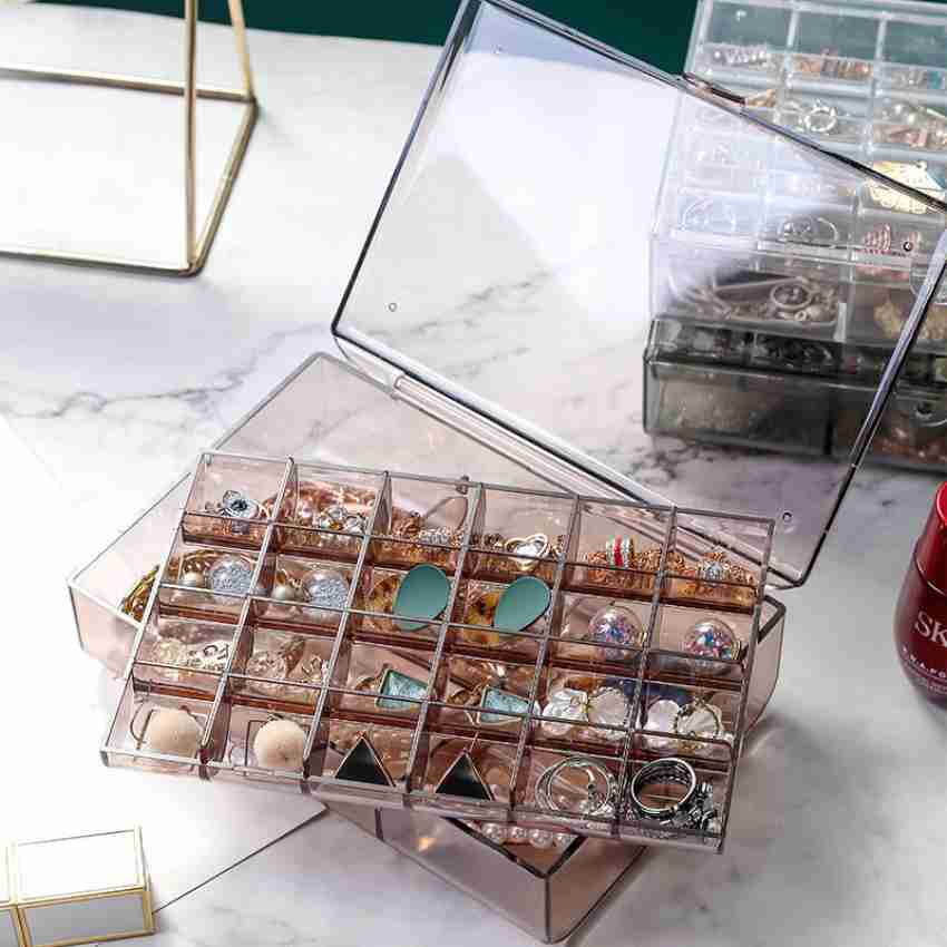 1pc Multi-grid Jewelry Storage Box, 3 Layer Clear Plastic Jewelry Organizer  For Home