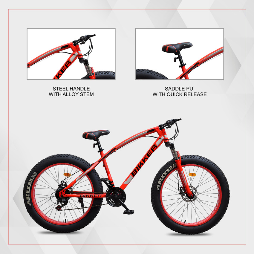 BIKKER Fat Tyre Cycle for Men with Dual Disc Brake Front Suspension 26 T Fat Tyre Cycle Price in India Buy BIKKER Fat Tyre Cycle for Men with Dual Disc Brake