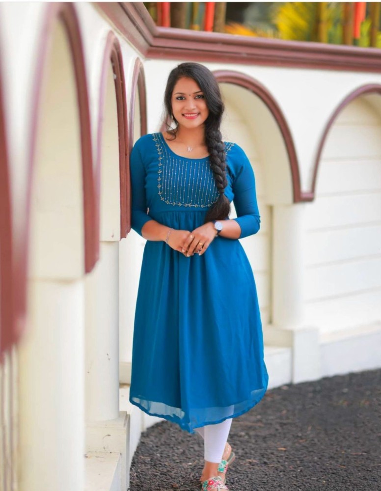 Buy Now Sky Blue Straight Girls Kurtis With Pants Catalog