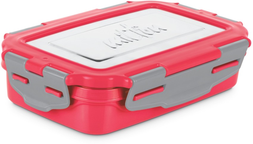 MILTON Miilton Steely Deluxe Mini Inner Steel Kids Tiffin Box, Red -Green