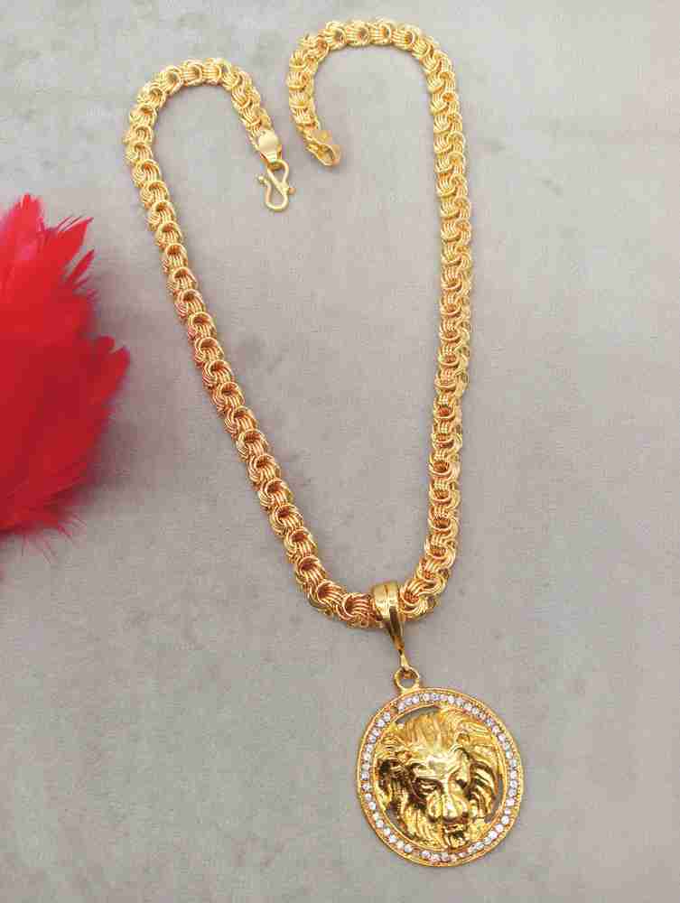 SHANKH KRIVA Pendant Lion Locket Chain Gold Plated Rich Look Long