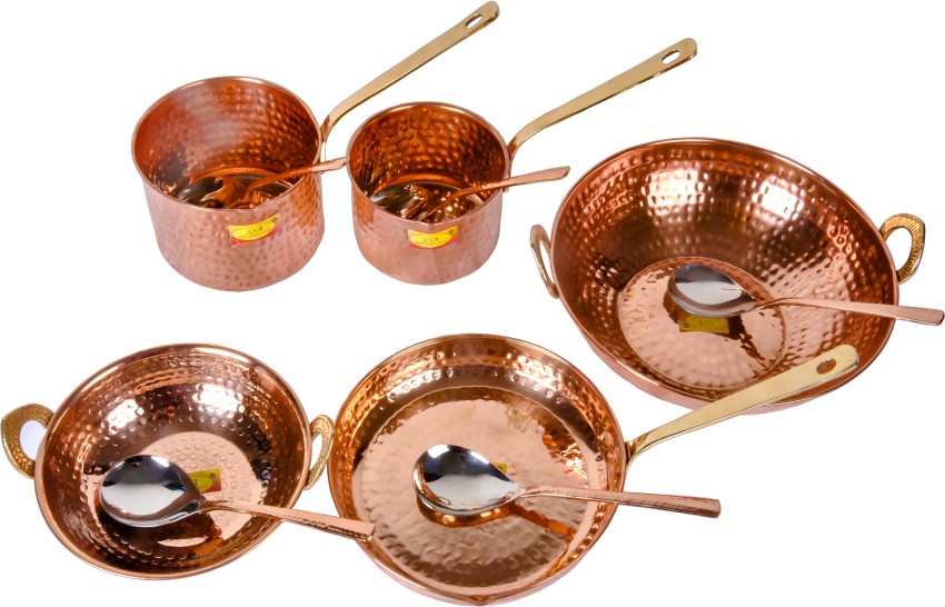 Shivshakti Arts Pure Copper Cookware Set 10 Piece Set with Serving Spoon  for Cooking Purpose Cookware Set Price in India - Buy Shivshakti Arts Pure Copper  Cookware Set 10 Piece Set with Serving Spoon for Cooking Purpose Cookware  Set online at