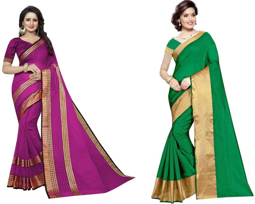Buy Florence Art Silk with Blouse Piece Saree (FL-12518-12522_Turquoise and  Purple_OS) at Amazon.in
