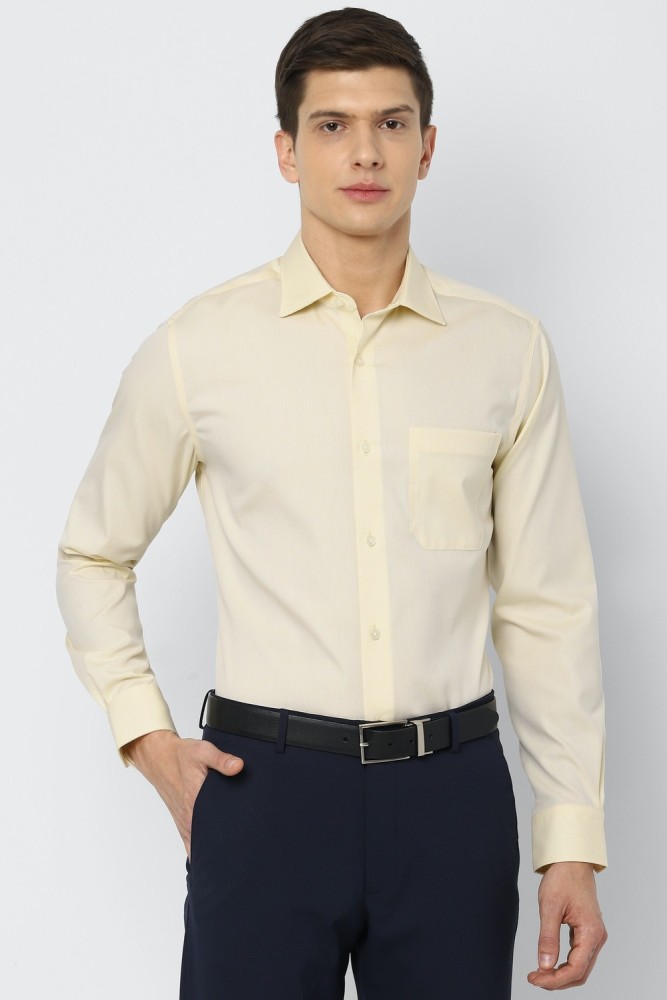 Louis Philippe Men Cream-Coloured Solid Classic Slim Fit Pure Cotton Formal  Shirt