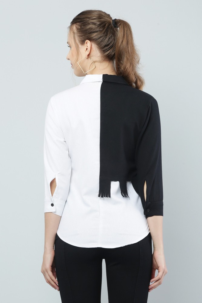 BUY DIFERENT Women Color Block Casual White, Black Shirt - Buy BUY DIFERENT Women  Color Block Casual White, Black Shirt Online at Best Prices in India