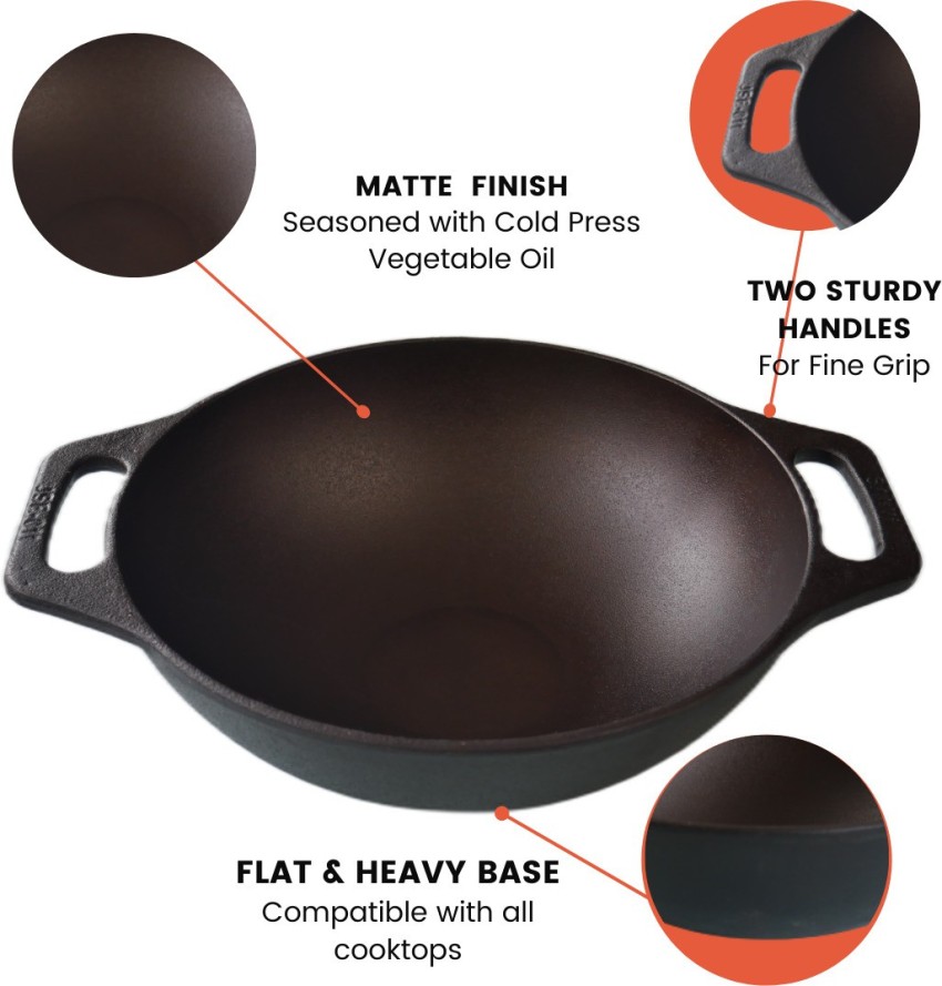 Cast Iron Kadai, Sleek Pre-Seasoned