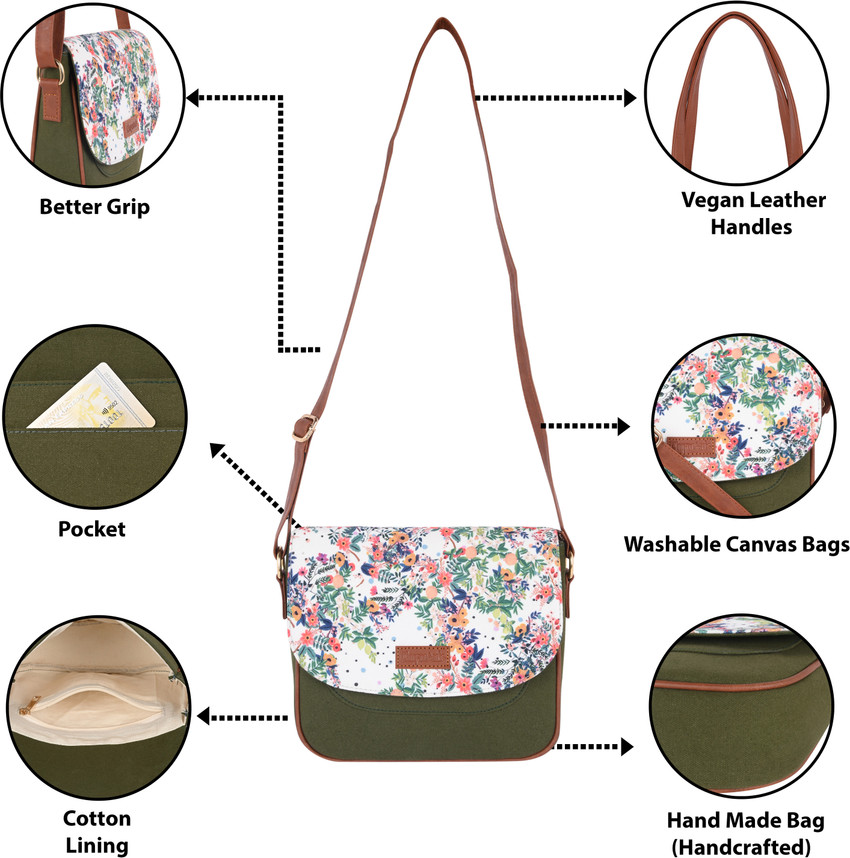 Chipmank Green Sling Bag Floral Design Sling Bag for Girls Green