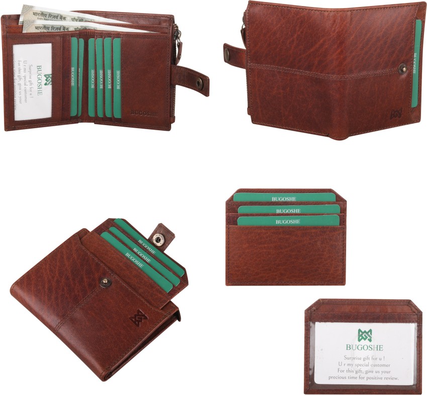 BUGOSHE Men Casual, Formal, Trendy Brown Genuine Leather Wallet V. Brown -  Price in India