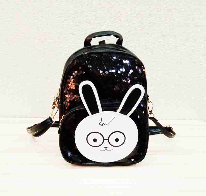 Glitter Bunny Face Mini Backpack Keychain - Pink