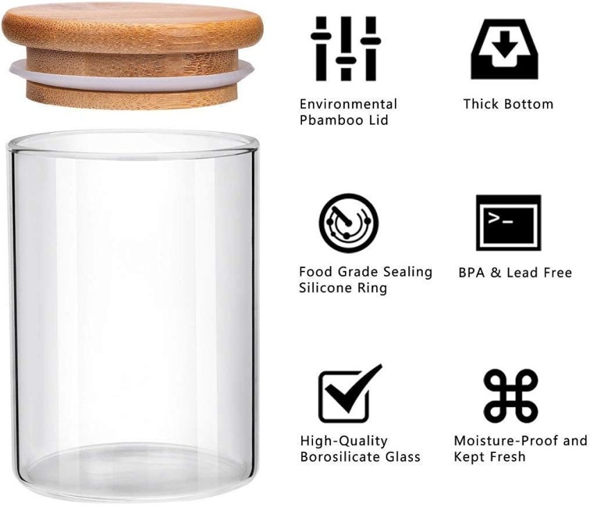 4 oz Clear Glass Borosilicate Jar with Bamboo Silicone Sealed Lid (6 Pack)  