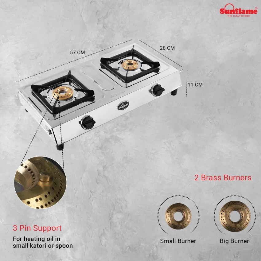 sunflame steel gas stove 2 burner