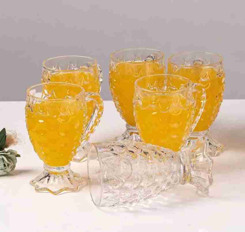 baluda Pack of 6 Glass Pineapple Shaped Juice Glasses, Drinking Glass Set,  Crystal Clear, Fancy Glass with Handle for Drinking Water, Juice, Cold  Drink, Whiskey, Wine, Liquor Price in India - Buy