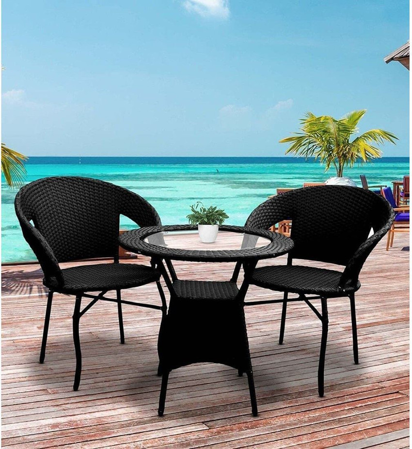 Black plastic online table and chairs