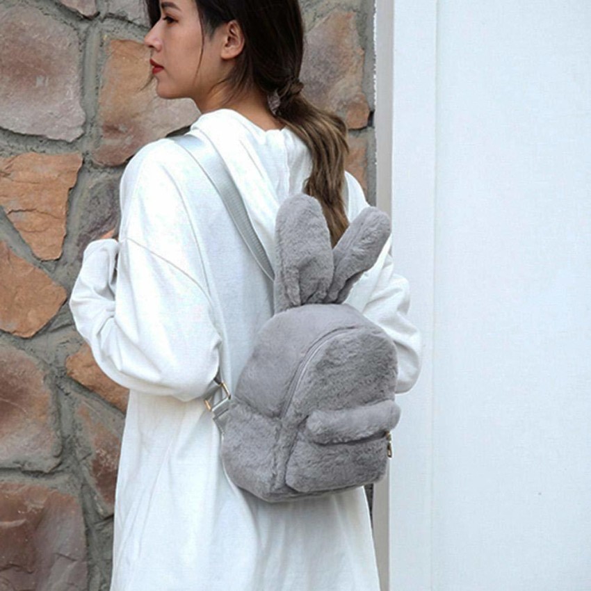 MODERN RABBIT Fluffy Faux Fur Bunny Ears Stylish Backpack for